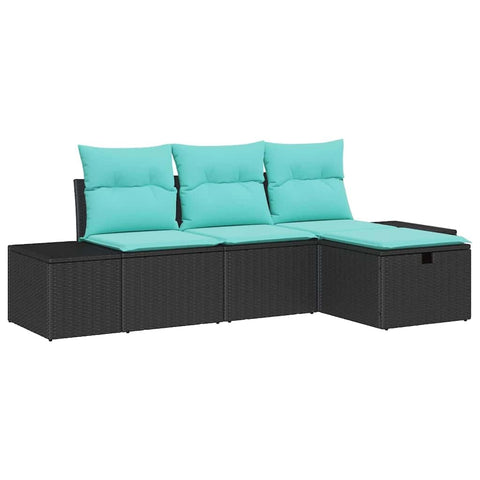 vidaXL Garden Sofa Set with Cushion with Storage 4 pcs Poly Rattan, Outdoor Garden & Patio Furniture Set, Modern Sofa, Lightweight, UV-Proof Materials, Cozy Seating