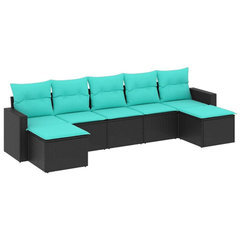 vidaXL Patio Sofa Set with Cushions 7 Piece, Outdoor Conversation Set, Sectional Sofa for Balcony Garden, Patio Furniture, Black Poly Rattan