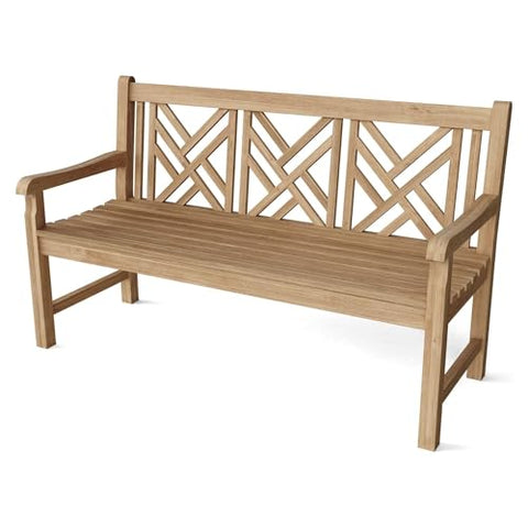 Oakestry Vilano 3 Seater Teak Bench Outdoor Patio Garden Furniture Golden Honey Finish Handcrafted Solid Wood Rustic Park Seat Weather Resistant Wooden Bench Porch Deck Balcony Lawn Seating