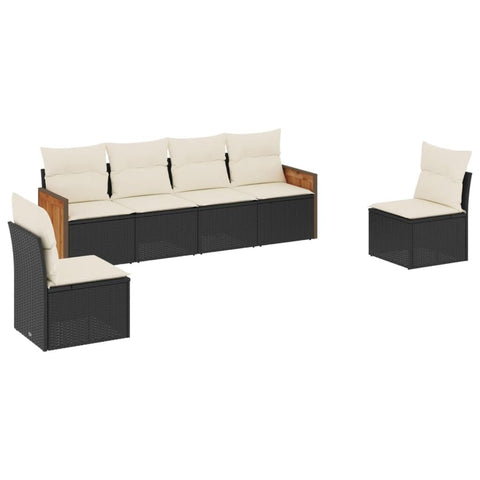 vidaXL Patio Sofa Set with Cushions 6 Piece, Outdoor Conversation Set, Sectional Sofa for Balcony Garden, Modern Style, Black Poly Rattan