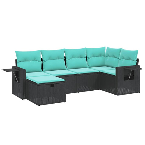 vidaXL 6 Piece Patio Sofa Set with Cushions - Black PE Rattan, Modular Outdoor Furniture for Backyard, Terrace, or Garden, 24.4"x24.4"x27.2"
