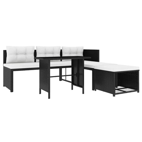 vidaXL 4-Piece Poly Rattan Patio Lounge Set, Black - Water-, with Comfortable Cushions and Pillows, Easy Maintenance, Suitable for Garden/Balcony/Patio