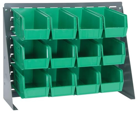 Quantum Storage Systems QBR-2721-230-12GN Ultra Bin Complete Bench Rack Package with 12 Ultra Bins, 27" x 8" x 21" , Green