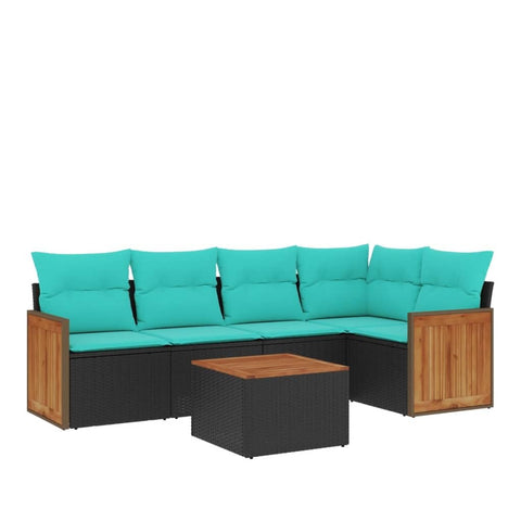 vidaXL Patio Sofa Set with Cushions 6 Piece, Outdoor Conversation Set with Storage, Patio Furniture Set, Modern Style, Black Poly Rattan