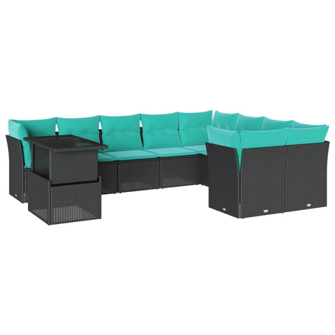 vidaXL 10 Piece Garden Sofa Set with Cushions Black Poly Rattan