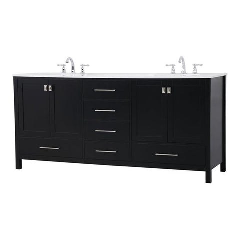 Elegant Decor Irene 72" Solid Wood and Stone Double Bathroom Vanity in Black