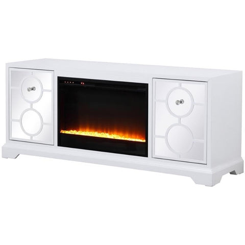 Elegant Decor Modern 60" Wood TV Stand with Crystal Fireplace in White
