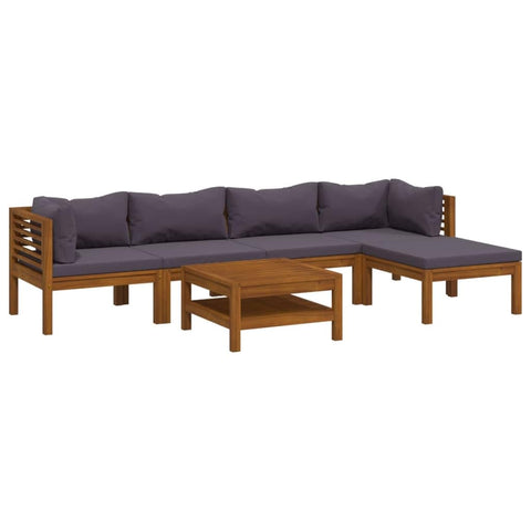 vidaXL Patio Lounge Set - 6-Piece Outdoor Sectional Sofa - Solid Wood Acacia with Dark Gray Cushions - Garden Furniture Set for Patio/Deck