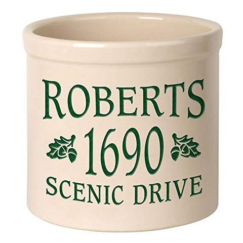 Whitehall 2567GN Personalized Oak Leaf 2 Gallon Stoneware Crock with Ceramic Material in Green 9.75 x 9.75 x 9