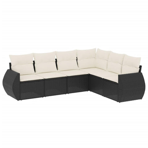 vidaXL Patio Sofa Set with Cushions 6 Piece, Outdoor Conversation Set, Sectional Sofa for Balcony Garden, Modern Style, Black Poly Rattan