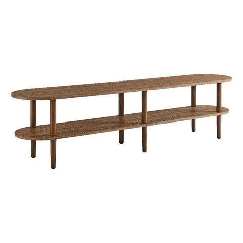 Modway Torus Oval TV Stand with Shelves in Walnut - 69 Inch Wood Entertainment Center for Living Room - Curved Round Media Console with Open Storage