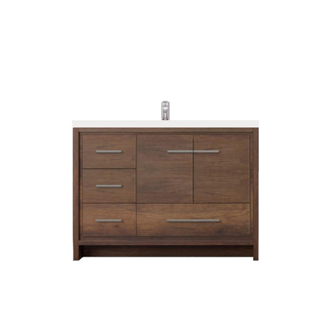 Sortino 42 Inch Modern Bathroom Vanity with Left Side Drawers in Rosewood