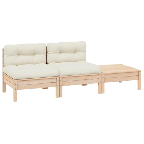 vidaXL 3 Piece Patio Lounge Set - Solid Pinewood/Cream Cushions - Garden Outdoor Furniture - Stool/Table Included