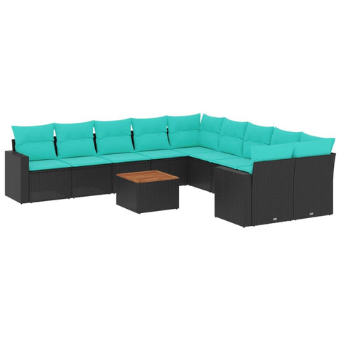 vidaXL Patio Sofa Set with Cushions 11 Piece, Outdoor Conversation Set with Storage, Patio Furniture Set, Modern Style, Black Poly Rattan