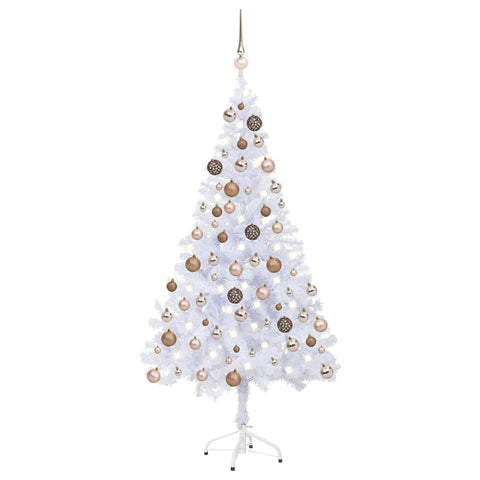 vidaXL Artificial Pre-lit Christmas Tree-59â€ White with Rose Gold Balls-380 Branch Tips and USB LED Lights