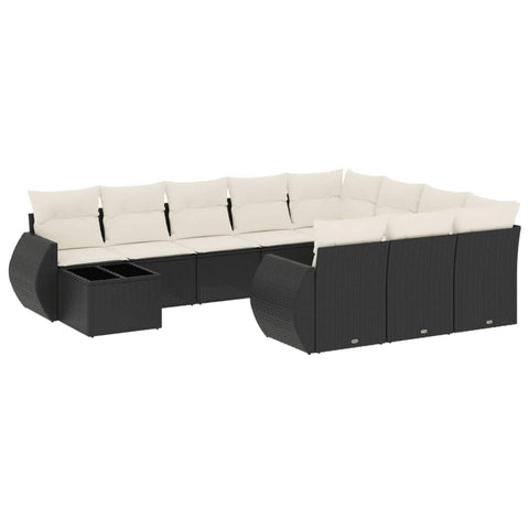vidaXL Patio Sofa Set with Cushions 11 Piece, Outdoor Conversation Set, Sectional Sofa for Balcony Garden, Patio Furniture, Black Poly Rattan