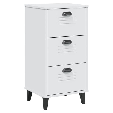 vidaXL Bedside Cabinet Accent End Table - White Engineered Wood / 3 Drawers/Industrial Style / 15.7" x 13.8" x 31.5"