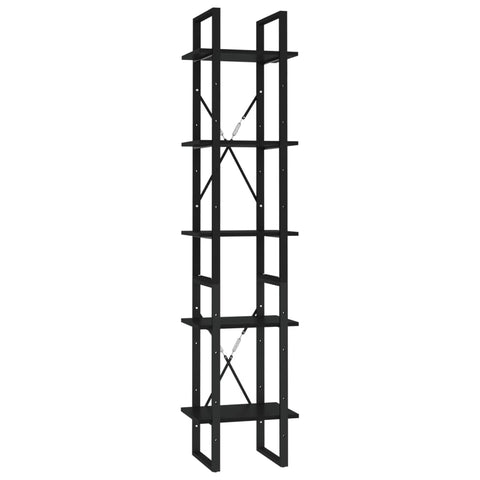 vidaXL Bookshelf, Book Cabinet with 5 Doors Bookcase, Storage Shelf for Office Living Room, Freestanding Shelving Unit, Modern, Black Engineered Wood