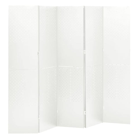 vidaXL Room Dividers 2 Pcs, 5 Panel Folding Privacy Screen for Room Separation, Freestanding Room Divider Screen, Industrial Style, White Steel