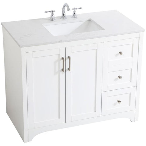 Elegant Decor Moore 42" Single Quartz Top Bathroom Vanity in White