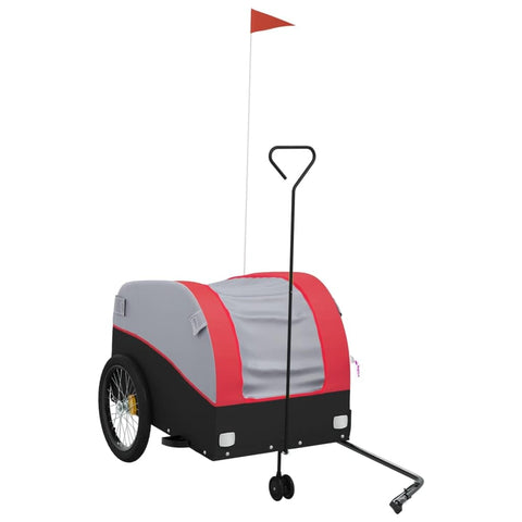 vidaXL Bike Trailer-Cargo Hauler with Tow Bar, Safety Flag, Sturdy Iron Frame, Black/Red, 52.4"x26.8"x26.8", Max 99.2 lb Capacity