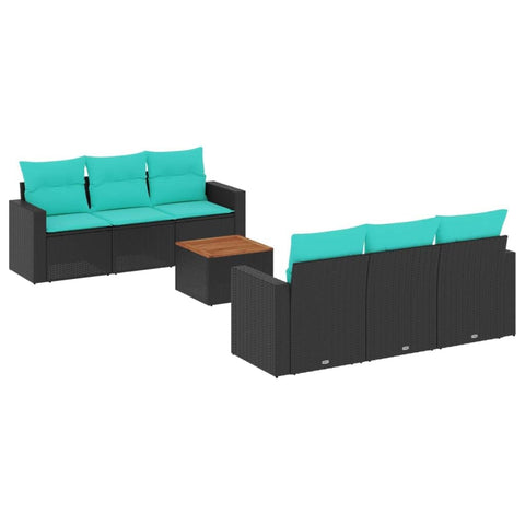 vidaXL Patio Sofa Set with Cushions 7 Piece, Outdoor Conversation Set with Storage, Patio Furniture Set, Modern Style, Black Poly Rattan