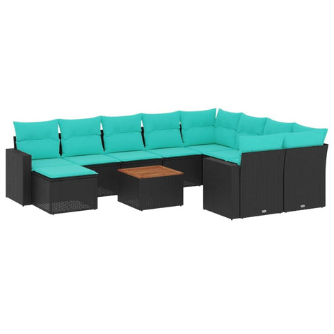 vidaXL Patio Sofa Set with Cushions 11 Piece, Outdoor Conversation Set, Patio Sectional Sofa for Balcony Garden, Black Poly Rattan