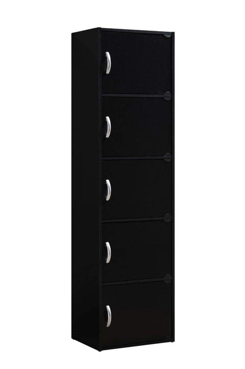 Hodedah 5-Shelf, 5-Door Bookcase in Black