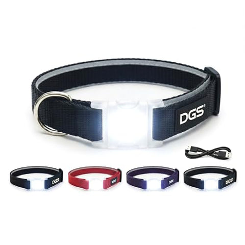 Dog Gone Smart Pet Products Super Bright LED All Day & Night Wear Safety Comet Collar Dogs, Adjustable Breathable Strong Nylon, Puppies, Large, Medium, Small