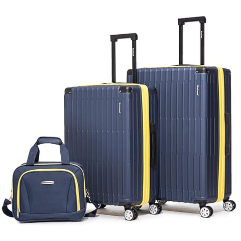 Rockland Costa Mesa 3 PC Luggage Set, 2 PC Hard Case Upright Luggages with Spinner Wheels and a 14" Polyester Tote Bag, Navy, (14" Tote, 20", 24")