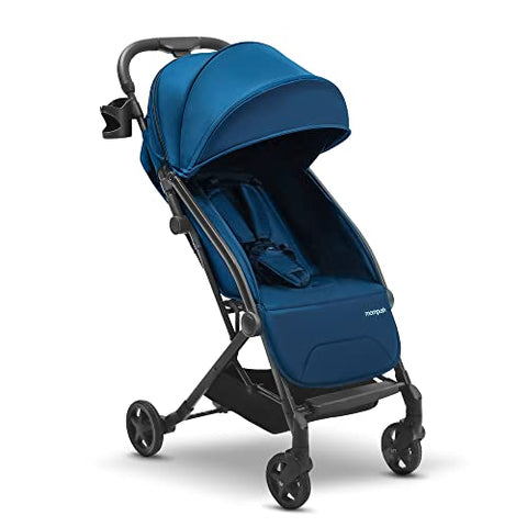 Mompush Lithe, Lightweight Stroller, Compact One-Hand Fold Luggage-Style Travel Stroller for Airplane Friendly, Reclining Seat and XL Canopy, with Rain Cover & Travel Carry Bag & Cup Holder Navy