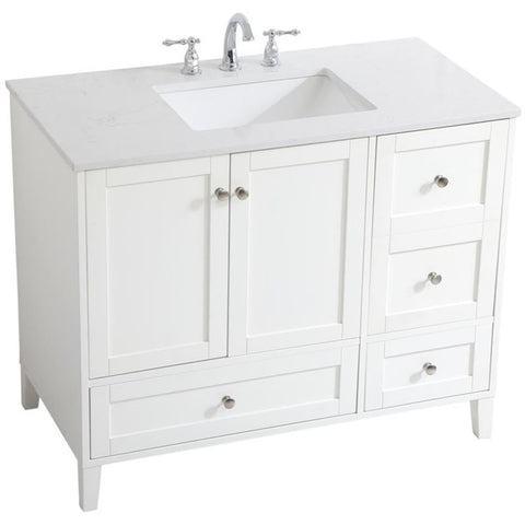 Elegant Decor Sommerville 42" Single Quartz Top Bathroom Vanity in White