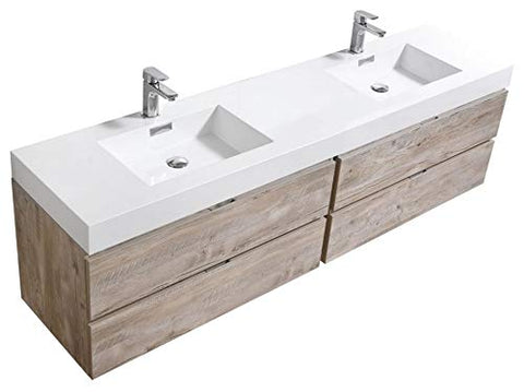 Kube Bath Bliss 80" Double Sink Nature Wood Wall Mount Modern Bathroom Vanity