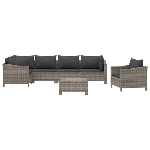 vidaXL 8-Piece Outdoor Furniture Lounge Set - Grey Poly Rattan Sofa/Armchair with Cushions, Modular Design, Patio/Garden Seating