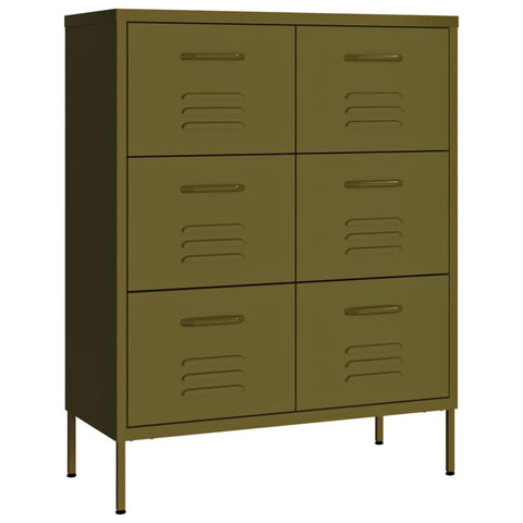 vidaXL Drawer Cabinet - Olive Green Large Storage Unit, 6-Drawer Industrial Style Cabinet, Steel Material, Fully Extendable, Easy Maintenance