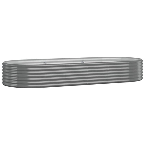 vidaXL Garden Raised Bed in Gray Powder-Coated Steel, 98"x39.4"x14.2", Weather- Oval Planter Pot for Outdoor Use