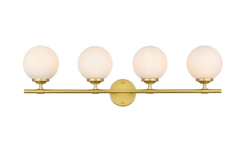 Living District Ansley 4-Light Iron & Glass Bath Sconce in Brass/Frosted White