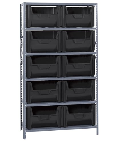 Quantum Storage Systems QSBU-700BK Solid Heavy Duty 6 Shelves 10 Giant Stack Black Bins 75" H x 36" W x 18" D