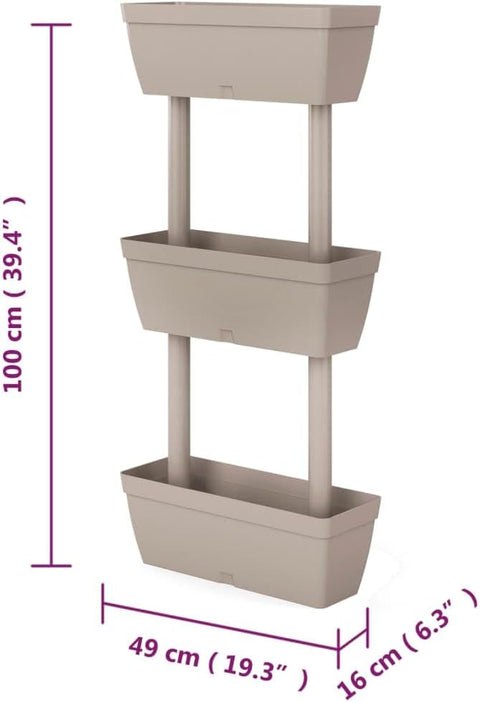 vidaXL Flower Box 3 Pcs, Vertical Garden Planter, Standing Garden Bed Planter Box for Growing Vegetables Flowers Herbs, Plant Pot, Taupe