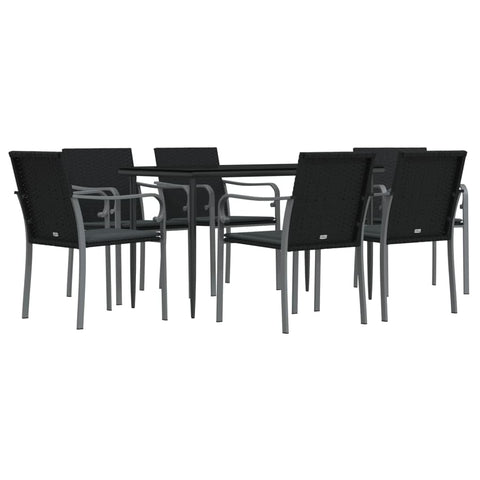 vidaXL Patio Dining Set 7 Piece, Outdoor Dining Set with Cushions, Dining Table and Chair for Backyard Garden, Modern Style, Poly Rattan and Steel