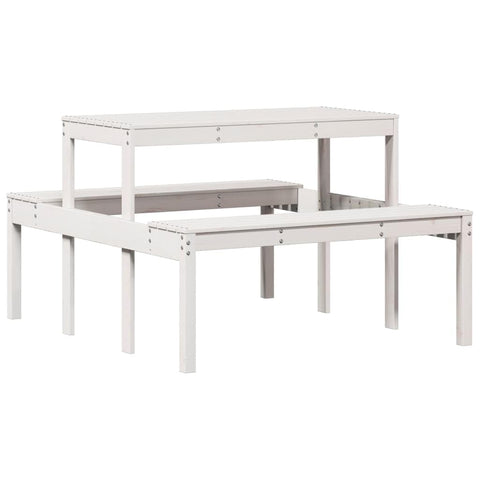 vidaXL - Outdoor White Picnic Table/Solid Wood Pine - Garden/Patio/Balcony Furniture w/Slatted Design 43.3"x52.8"x29.5"