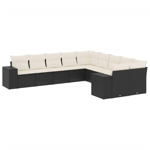 vidaXL Patio Sofa Set with Cushions 10 Piece, Outdoor Conversation Set, Sectional Sofa for Balcony Garden, Modern Style, Black Poly Rattan