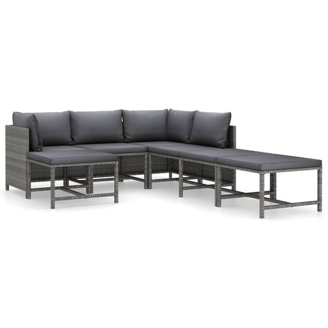 vidaXL 6 Piece Patio Lounge Set - Poly Rattan and Powder-Coated Steel Design - Includes Cushions - Modular, Lightweight, and Versatile - Ideal for Garden, Patio or Terrace.