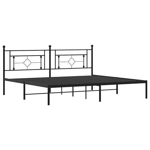 vidaXL 12'' King Metal Bed Frames with Headboard, Platform Bed Frame with Strong Metal Slats Support, Under Bed Storage, Noise Free, Black, Without Mattress