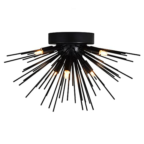 Savannah 6-Light Flush Mount Ceiling Light – 20” Diameter, Black Finish – Ideal for Living Room, Dining Room, Bedroom, Hallway