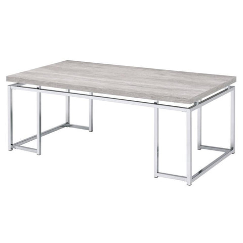 Acme Chafik Rectangular Wooden Coffee Table in Natural Oak and Chrome