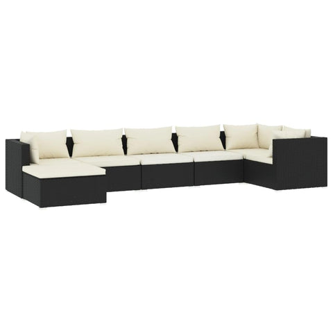 vidaXL Patio Lounge Set 7 Piece with Cushions Garden Outdoor Lawn Yard Terrace Balcony Seat Seating Lounge Sofa Chair Furniture Poly Rattan Black