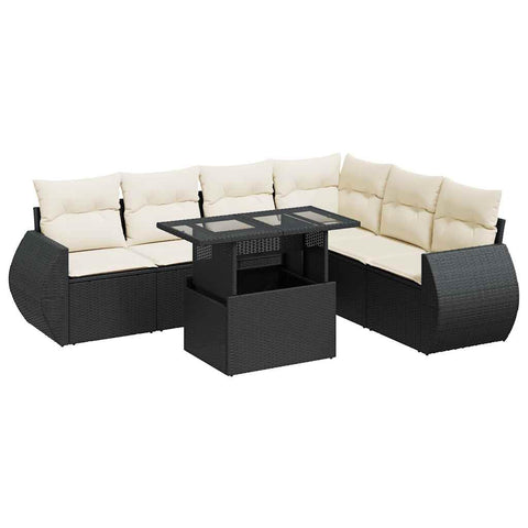 vidaXL 7 Piece Patio Sofa Set with Cushions Black Poly Rattan, Garden Sofa Set, Garden Lounge Set, Sofa for Garden, Outdoor Sofa Set