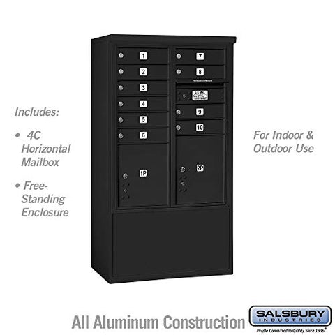 Free-Standing 4C Mailbox-52-3/4 H-10 MB1 DRS/1 PL4/1 PL4.5-Black-Front Load-for use with USPS Lock