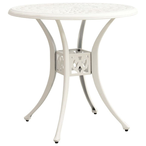 vidaXL White Patio Table with Umbrella Hole - Round Cast Aluminium Outdoor Table